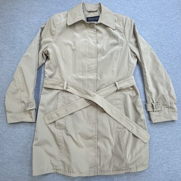 Towne Collection Womens Size L Khaki Trench Coat Belted Padded Shoulder NWT - Picture 5 of 16